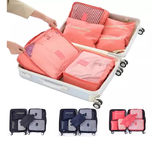 SET DE 6 ORGANIZADORES DE EQUIPAJE DE VIAJE, BOLSA PARA ROPA INTERIOR, COLOR ROSADO - 1