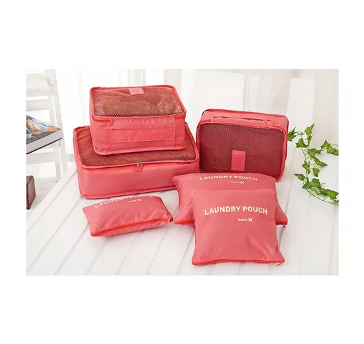 SET DE 6 ORGANIZADORES DE EQUIPAJE DE VIAJE, BOLSA PARA ROPA INTERIOR, COLOR ROSADO - 4