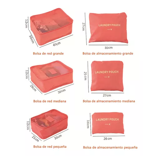 SET DE 6 ORGANIZADORES DE EQUIPAJE DE VIAJE, BOLSA PARA ROPA INTERIOR, COLOR ROSADO - 6