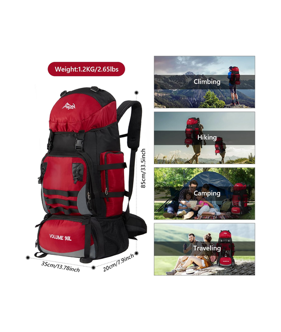 MOCHILA 90L CAMPING OUTDOOR TREKKING COLOR EN COLOR ROJO - 3