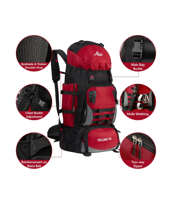 MOCHILA 90L CAMPING OUTDOOR TREKKING COLOR EN COLOR ROJO - 4