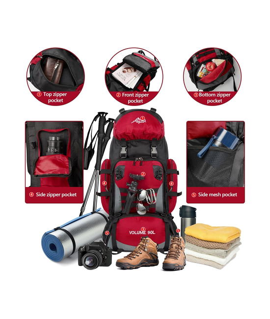MOCHILA 90L CAMPING OUTDOOR TREKKING COLOR EN COLOR ROJO - 5