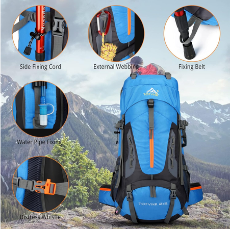 MOCHILA IMPERMEABLE 60L CON CUBRE MOCHILA COLOR AZUL - 3