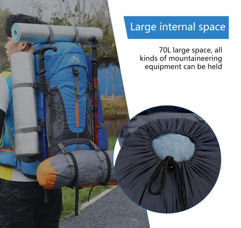 MOCHILA IMPERMEABLE 60L CON CUBRE MOCHILA COLOR AZUL - 4