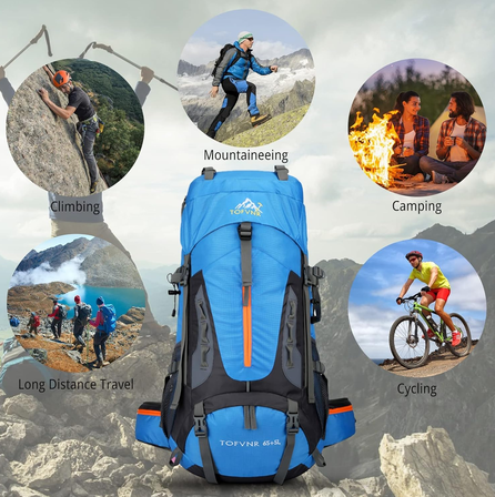 MOCHILA IMPERMEABLE 60L CON CUBRE MOCHILA COLOR AZUL - 6
