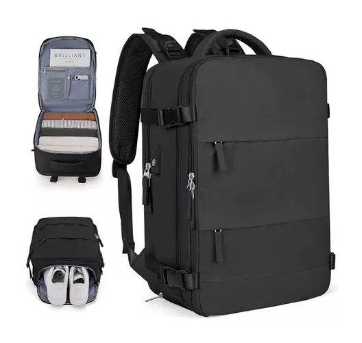 MOCHILA DE VIAJE DE CABINA PARA AVIÓN, IMPERMEABLE CON USB, COLOR EN COLOR NEGRO - 3