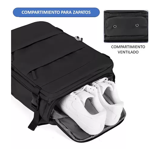 MOCHILA DE VIAJE DE CABINA PARA AVIÓN, IMPERMEABLE CON USB, COLOR EN COLOR NEGRO - 5