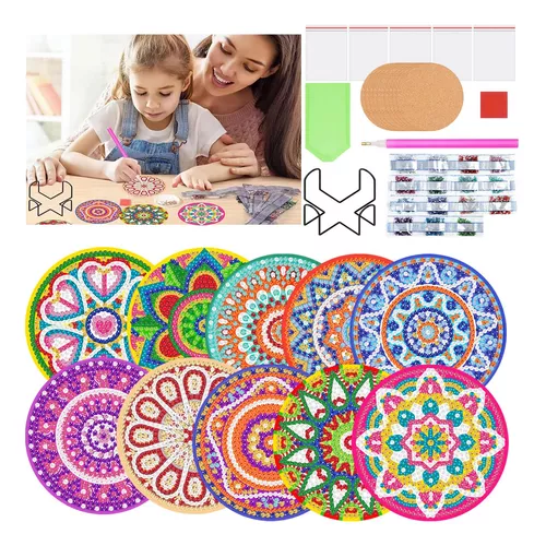 KIT DE 10 POSAVASOS DE PINTURA DIAMANTE 5D, ESTILO MANDALA, 10 CM - 1