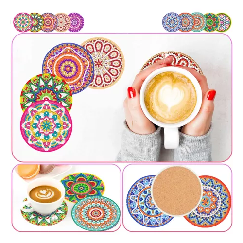 KIT DE 10 POSAVASOS DE PINTURA DIAMANTE 5D, ESTILO MANDALA, 10 CM - 3