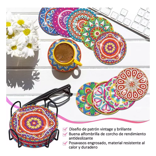 KIT DE 10 POSAVASOS DE PINTURA DIAMANTE 5D, ESTILO MANDALA, 10 CM - 4