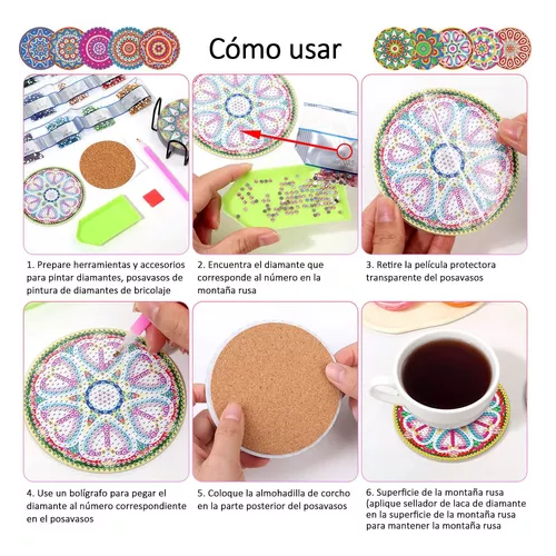 KIT DE 10 POSAVASOS DE PINTURA DIAMANTE 5D, ESTILO MANDALA, 10 CM - 5