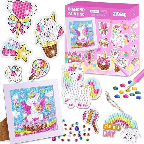 KIT DE PINTURA DIAMANTE 5D DIY PARA NIÑOS CON MARCO, COLOR ROSADO - 1