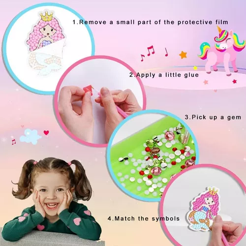 KIT DE PINTURA DIAMANTE 5D DIY PARA NIÑOS CON MARCO, COLOR ROSADO - 4