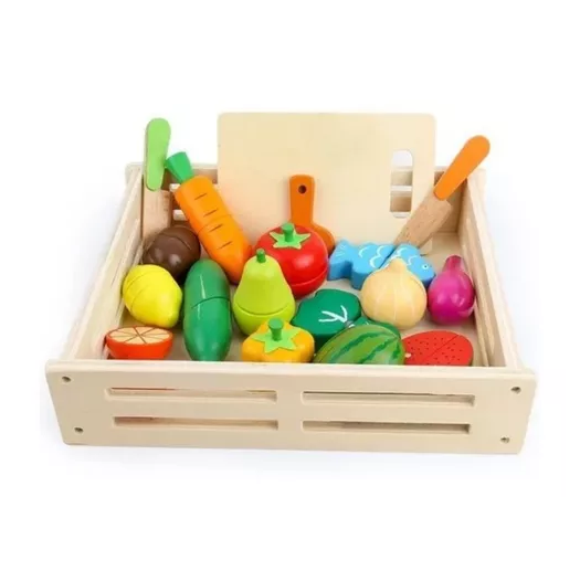 SET CORTA FRUTAS Y VERDURAS MADERA CON IMÁN, JUEGO 17 PIEZAS MULTICOLOR - 1