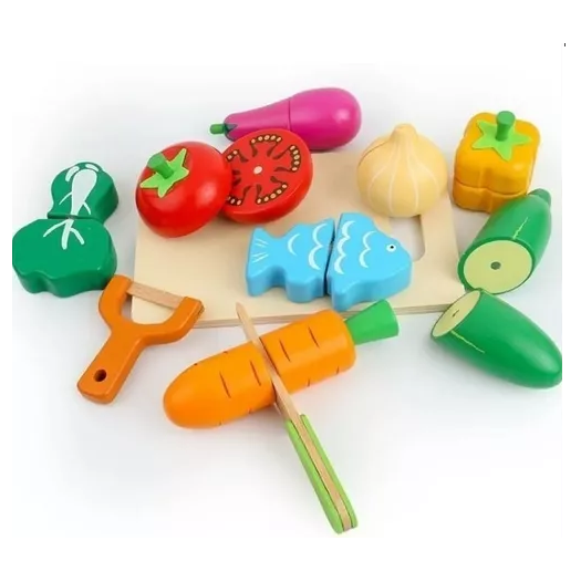 SET CORTA FRUTAS Y VERDURAS MADERA CON IMÁN, JUEGO 17 PIEZAS MULTICOLOR - 2