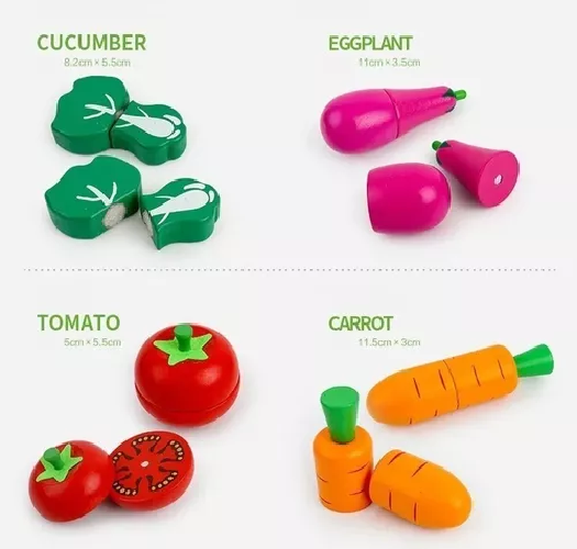 SET CORTA FRUTAS Y VERDURAS MADERA CON IMÁN, JUEGO 17 PIEZAS MULTICOLOR - 3