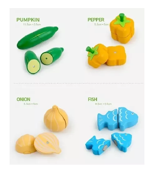 SET CORTA FRUTAS Y VERDURAS MADERA CON IMÁN, JUEGO 17 PIEZAS MULTICOLOR - 5