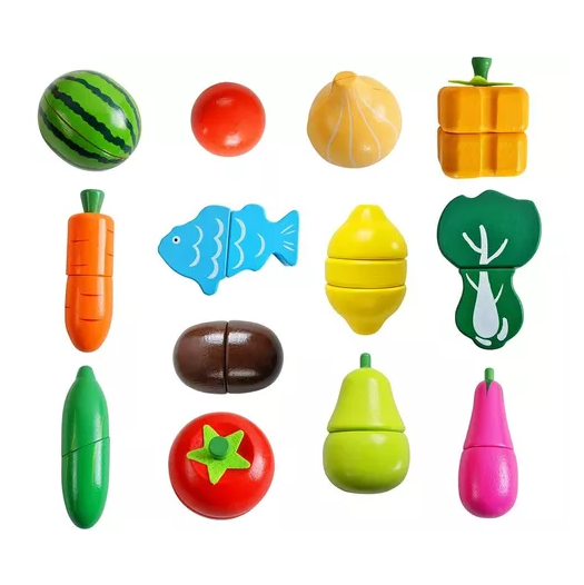 SET CORTA FRUTAS Y VERDURAS MADERA CON IMÁN, JUEGO 17 PIEZAS MULTICOLOR - 6
