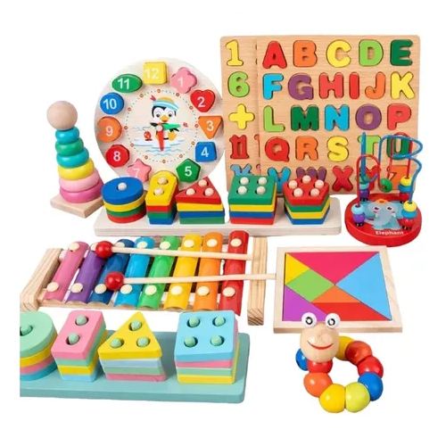 PACK DE 10 JUGUETES DIDÁCTICOS DE MADERA PARA NIÑOS, MONTESSORI - 1