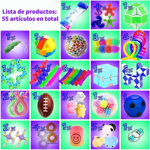 SET DE 55 FIDGET TOY, JUGUETE SENSORIAL ANTI ESTRÉS PARA NIÑOS - 4