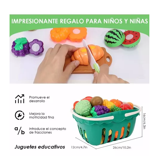 JUGUETE DE CORTE DE COCINA DE FRUTAS Y VERDURAS 51 PIEZAS MULTICOLOR - 5