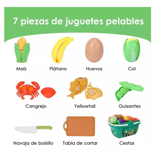 JUGUETE DE CORTE DE COCINA DE FRUTAS Y VERDURAS 51 PIEZAS MULTICOLOR - 6