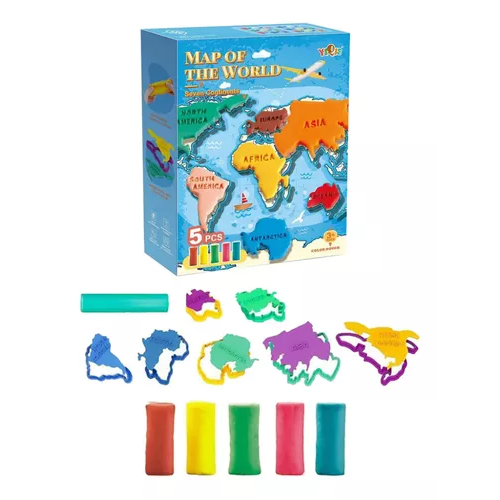 SET DE PLASTILINA DIDÁCTICO FIGURAS/MAPAMUNDI CONTINENTES 5 PIEZAS - 5