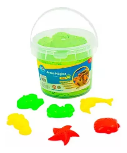 ARENA MÁGICA KINÉTICA POTE 1 KG + MOLDES COLOR VERDE - 1