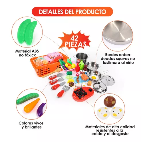 COCINA DE JUGUETES 42 PIEZAS SET KITS Y COMIDAS MULTICOLOR - 3