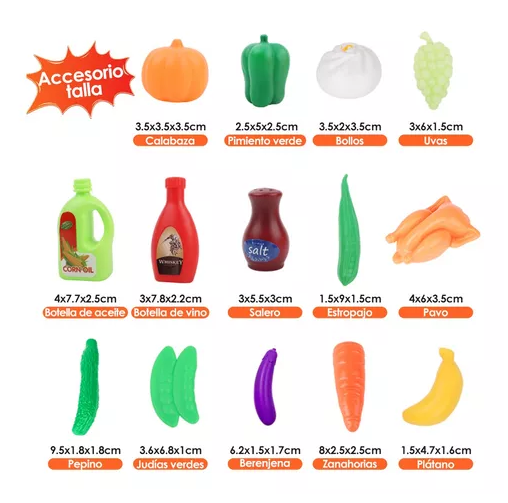 COCINA DE JUGUETES 42 PIEZAS SET KITS Y COMIDAS MULTICOLOR - 5