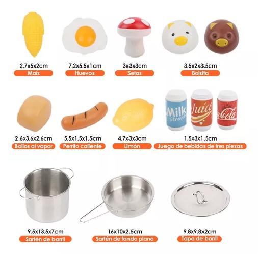 COCINA DE JUGUETES 42 PIEZAS SET KITS Y COMIDAS MULTICOLOR - 6