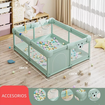 CORRAL CENTRO DE JUEGOS PARA BEBÉ CON ACCESORIOS, 150X180X65 CM, VERDE - 3