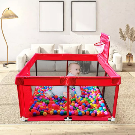 CORRALITO PLEGABLE PARA BEBÉ, CORRAL DE SEGURIDAD, EN COLOR ROJO - 4