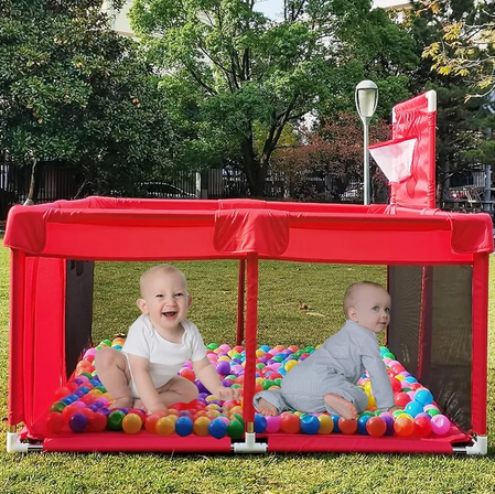 CORRALITO PLEGABLE PARA BEBÉ, CORRAL DE SEGURIDAD, EN COLOR ROJO - 5