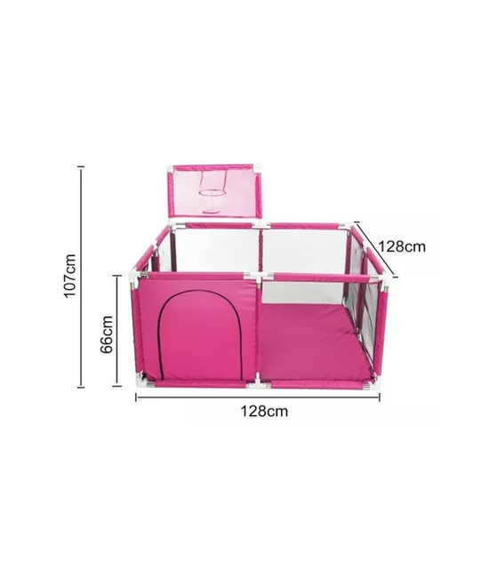 CORRAL DE SEGURIDAD PARA BEBÉS CON ARO DE BASKET, 128CM, ROSA - 4