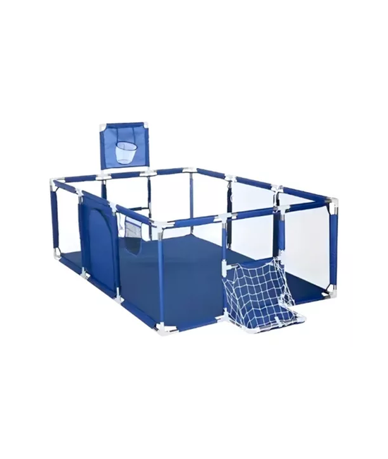 CORRAL DE SEGURIDAD PARA BEBÉS CON ARO Y PORTERÍA 180CM + PELOTAS, AZUL MARINO - 1