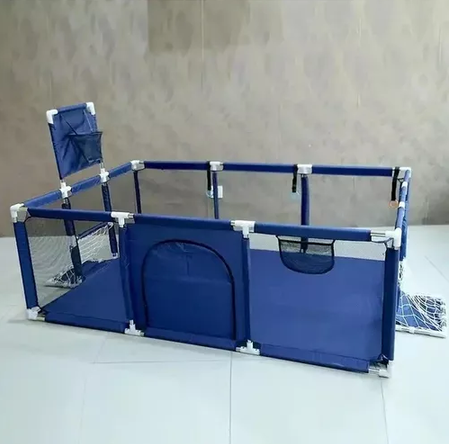 CORRAL DE SEGURIDAD PARA BEBÉS CON ARO Y PORTERÍA 180CM + PELOTAS, AZUL MARINO - 2