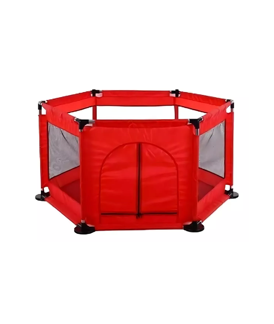 CORRAL DE SEGURIDAD PARA BEBÉ HEXAGONAL 130 CM + PELOTAS, EN COLOR ROJO - 1