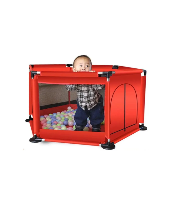 CORRAL DE SEGURIDAD PARA BEBÉ HEXAGONAL 130 CM + PELOTAS, EN COLOR ROJO - 2