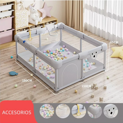 CORRAL CENTRO DE JUEGOS PARA BEBÉ CON ACCESORIOS, 150X180X65 CM, GRIS - 4