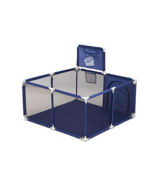 CORRAL DE SEGURIDAD PARA NIÑOS CUADRADO CON ARO DE BASKET, AZUL - 1
