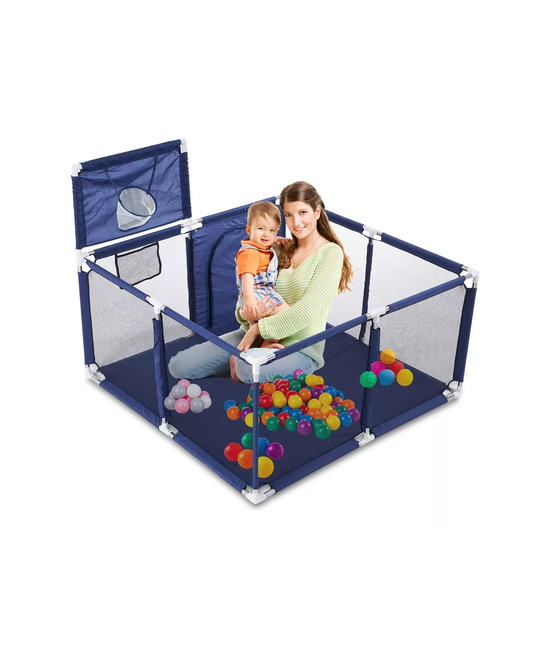 CORRAL DE SEGURIDAD PARA NIÑOS CUADRADO CON ARO DE BASKET, AZUL - 4