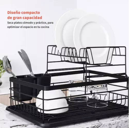 SIMPLIT ESCURRIDOR SECAPLATOS, 2 NIVELES, ACERO INOXIDABLE, COLOR EN COLOR NEGRO - 6