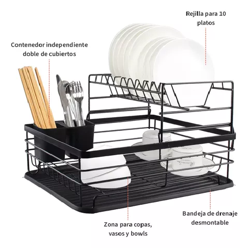 SIMPLIT ESCURRIDOR SECAPLATOS, 2 NIVELES, ACERO INOXIDABLE, COLOR EN COLOR NEGRO - 7