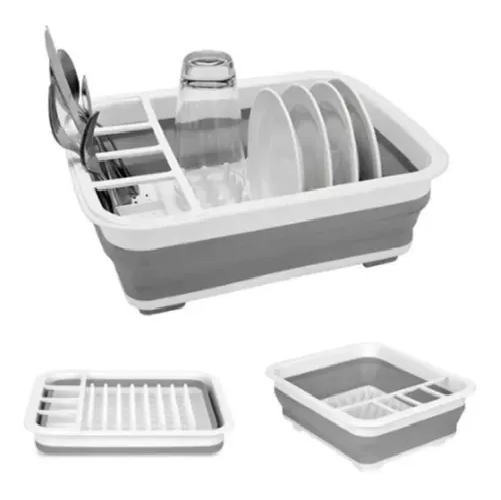 SECADOR DE PLATOS MULTIUSOS, PORTA CUBIERTOS PLEGABLE, COCINA, COLOR EN COLOR BLANCO/GRIS - 1