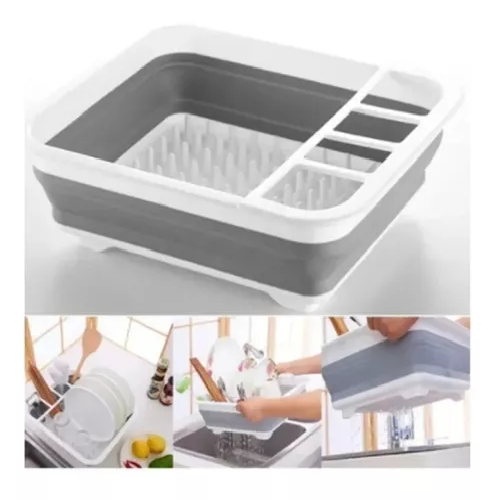 SECADOR DE PLATOS MULTIUSOS, PORTA CUBIERTOS PLEGABLE, COCINA, COLOR EN COLOR BLANCO/GRIS - 3