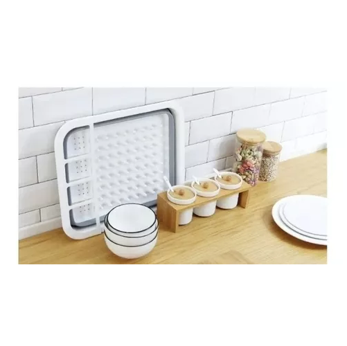 SECADOR DE PLATOS MULTIUSOS, PORTA CUBIERTOS PLEGABLE, COCINA, COLOR EN COLOR BLANCO/GRIS - 6