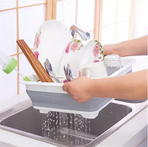SECADOR DE PLATOS MULTIUSOS, PORTA CUBIERTOS PLEGABLE, COCINA, COLOR EN COLOR BLANCO/GRIS - 7