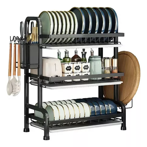 SECADOR ESCURRIDOR DE PLATOS, 3 NIVELES, ORGANIZADOR O2, COLOR EN COLOR NEGRO - 3