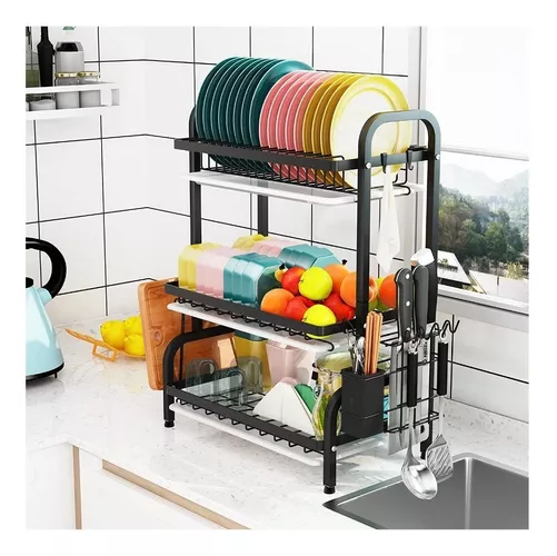 SECADOR ESCURRIDOR DE PLATOS, 3 NIVELES, ORGANIZADOR O2, COLOR EN COLOR NEGRO - 5